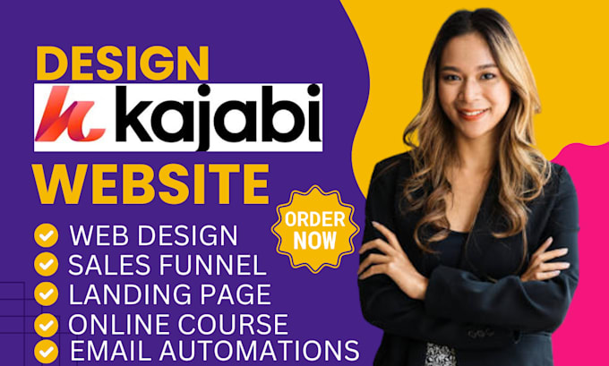 Gig Preview - Kajabi website design, kajabi funnel, thinkific podia online course landing page