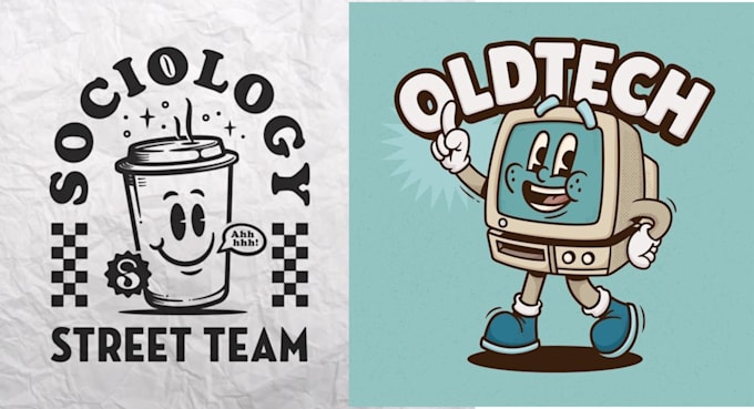 Gig Preview - Create vintage retro cartoon character, mascot illustration for t shirt, logo