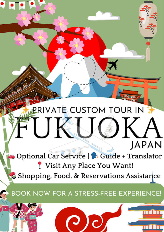 Gig Preview - Provide a private custom tour in fukuoka japan with optional car service