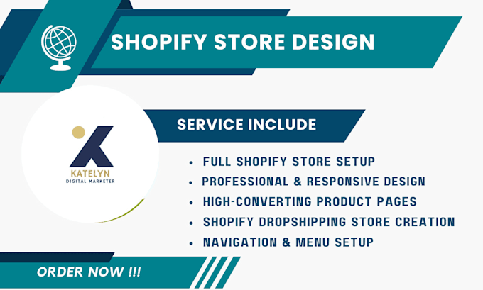 Gig Preview - Build shopify store design shopify website create shopify dropshipping store