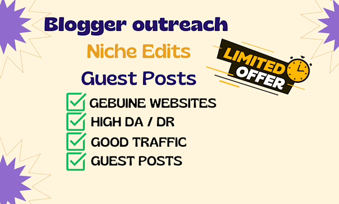 Gig Preview - Provide real blogger outreach for high da niche edits and guest posts