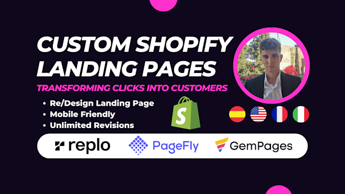 Gig Preview - Build a shopify landing page with replo, pagefly, gempages