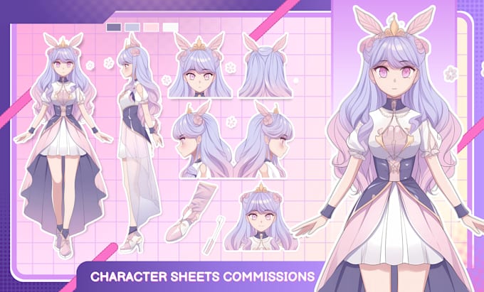 Gig Preview - Draw character reference sheet in anime style for your vtuber, character sheet