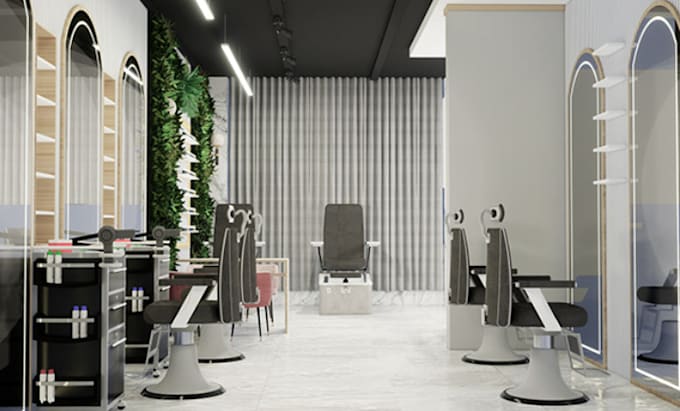 Gig Preview - 3d cgi hair salon design, spa, skincare design, nail salon with realistic render