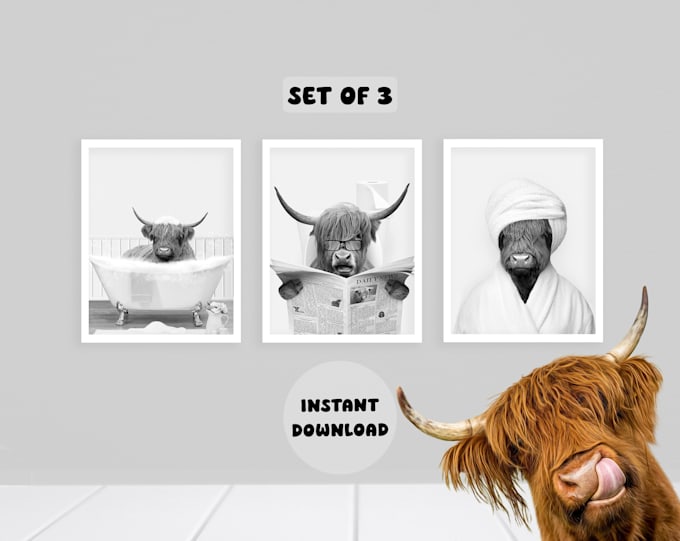 Gig Preview - Give highland cow funny wall art, instant digital download