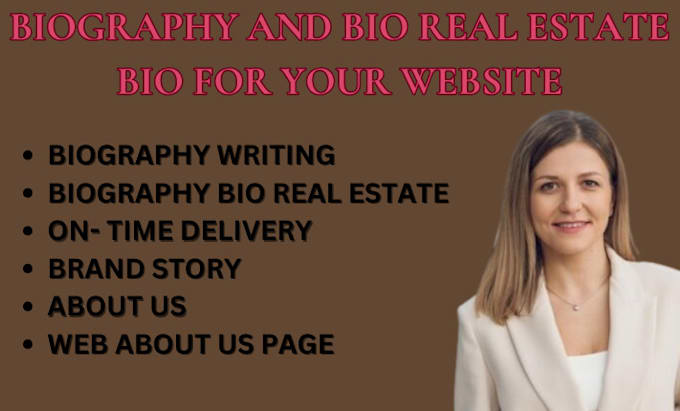 Gig Preview - Write a professional short biography and bio real estate bio for your website