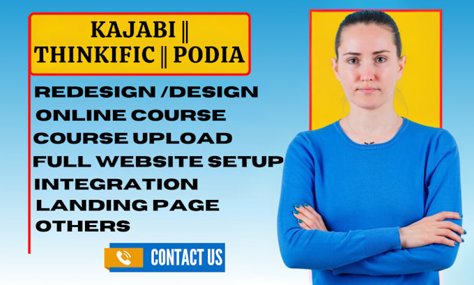 Gig Preview - Design kajabi online course website redesign podia thinkific lesson upload seo