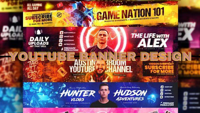 Gig Preview - Create a high quality youtube banner that makes your channel stand out