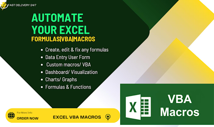 Gig Preview - Automate microsoft excel vba, macros,formulas  spreadsheet, ms excel dashboard