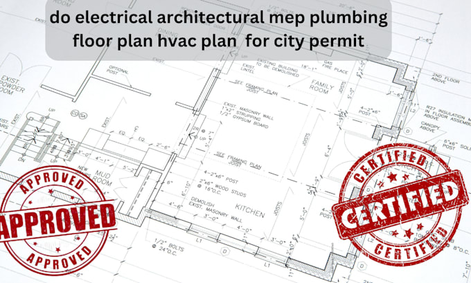 Gig Preview - Do electrical architectural mep plumbing floor plan hvac plan  for city permit