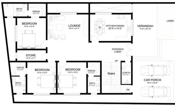 Gig Preview - Draw 2d architectural floor plan, 2d autocad floor plan, 2d house cad drawing