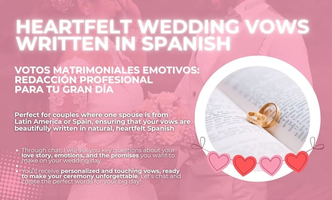 Gig Preview - Write spanish heartfelt wedding vows for your special day