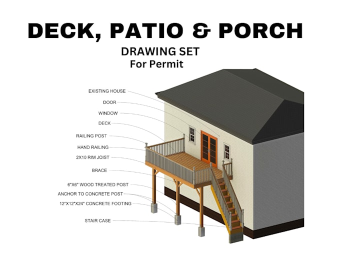 Gig Preview - Draw deck, patio, and porch addition drawing set for permit