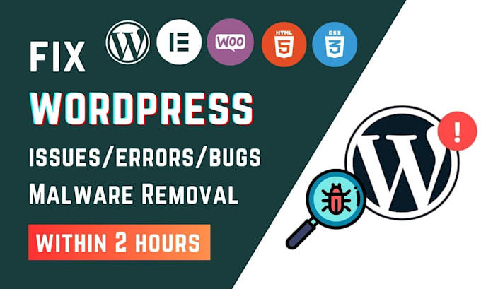 Gig Preview - Fix wordpress issues, fix wordpress error, virus removal, wordpress bug 2 hours