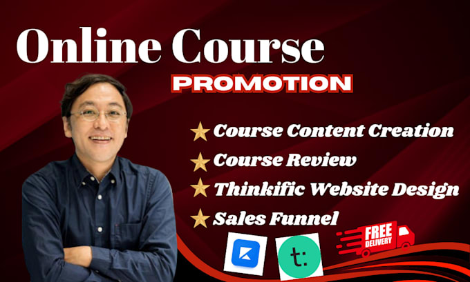 Gig Preview - Do online course promotion course kajabi website promotion thinkific seo