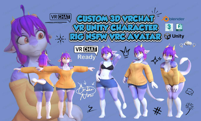 Gig Preview - Custom furry vrchat avatar, furry vr avatar, fursona vtuber model, 3d nsfw model