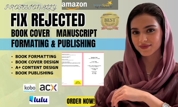 Bestseller - fix errors book cover, modify, resize, edit, rejected KDP paperback manuscript