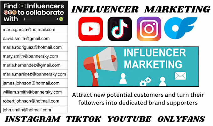 Gig Preview - Find instagram, youtube, onlyfans, tiktok influencer for influencer marketing