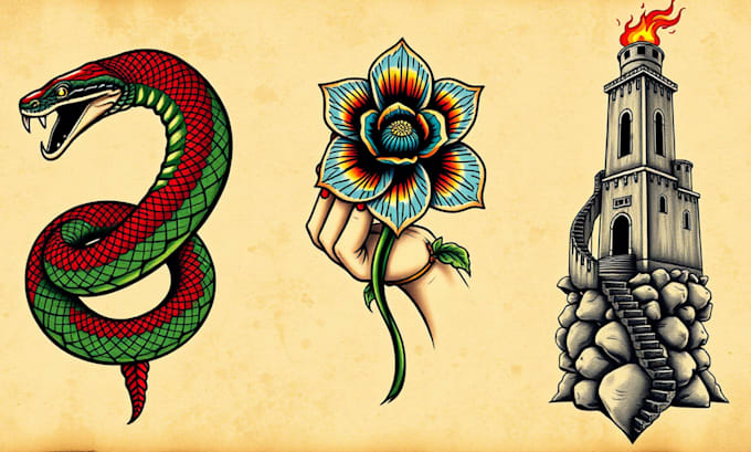 Gig Preview - Draw custom american traditional tattoo design for you