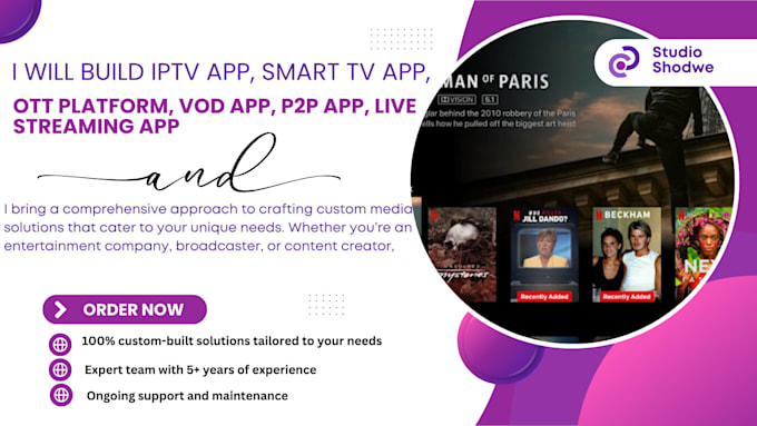 Gig Preview - Build iptv app, smart tv app, ott platform, vod app, p2p app, live streaming app