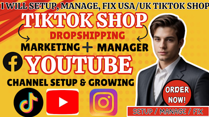 Gig Preview - Setup tik tok shop, tiktok dropshipping store, instagram shop, youtube channel