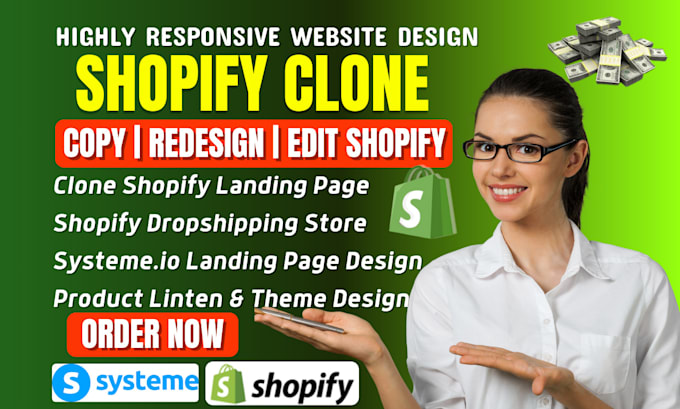 Gig Preview - Clone shopify website, redesign online store, systeme io landing page design