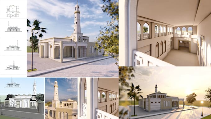 Gig Preview - Do 3d design masjid or mosque, musalla prayer hall, mihrab top quality render