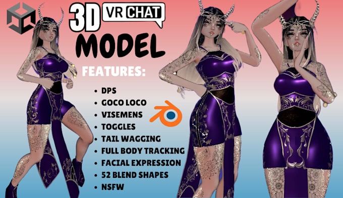 Gig Preview - Model 3d custom vrchat avatar vr character vrc avatar furry avatar vr chat sfw