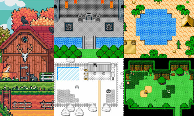 Gig Preview - Do pixel art tileset top down rpg game environment background, game assets props