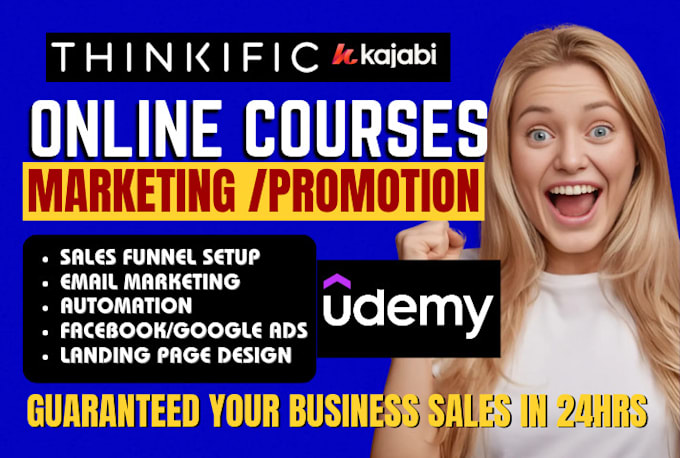 Gig Preview - Do udemy online course promotion, kajabi course marketing thinkific sales funnel