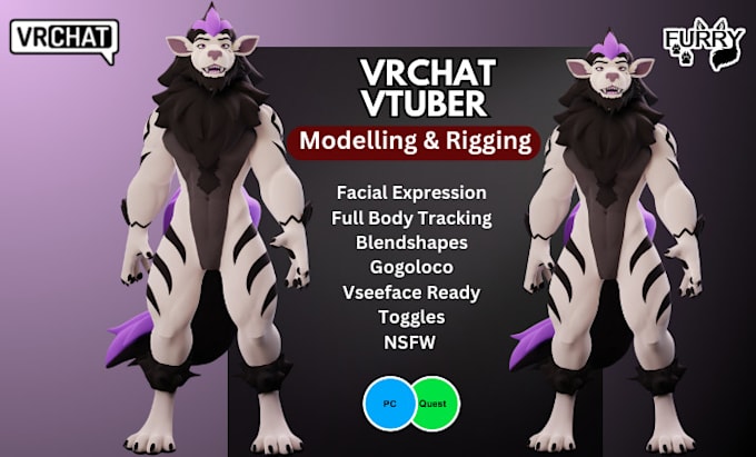 Gig Preview - Create 3d model, custom vrchat avatar, furry beast, vtuber, anime, vseeface