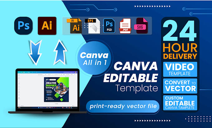 Gig Preview - Editable canva template for post video or convert print ready vector ai pdf file