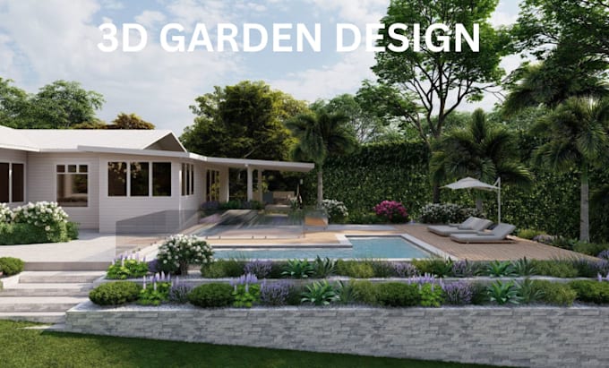 Gig Preview - Render 3d cgi terrace design, garden, balcony, patio, yard, lanai, backyard