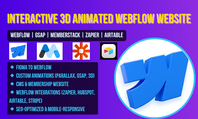 Gig Preview - Design interactive 3d animated webflow website, integrate webflow with airtable