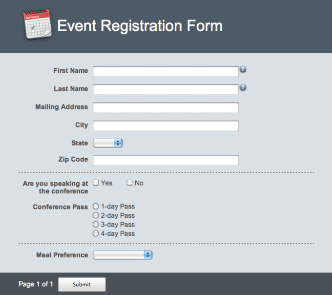 Gig Preview - Create online registration, booking and survey forms