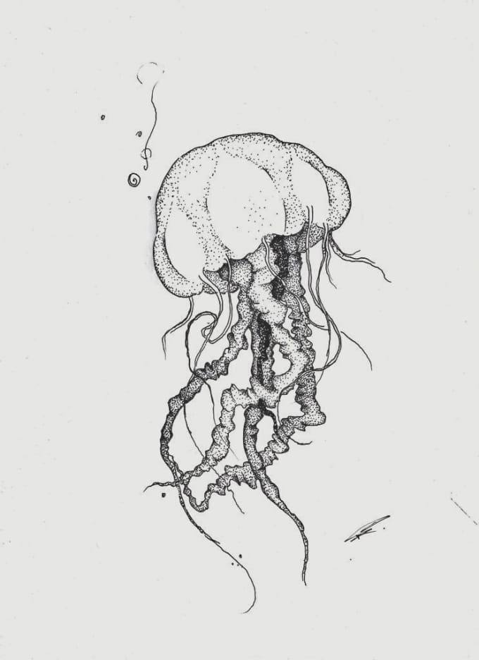 sketch for a tattoo jellyfish dot drawing style