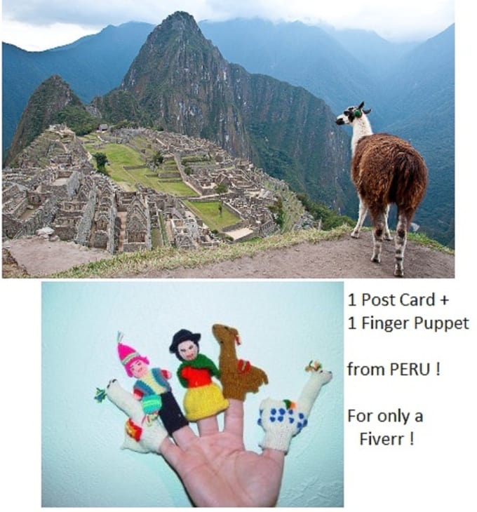 finger puppet and postcard from Peru