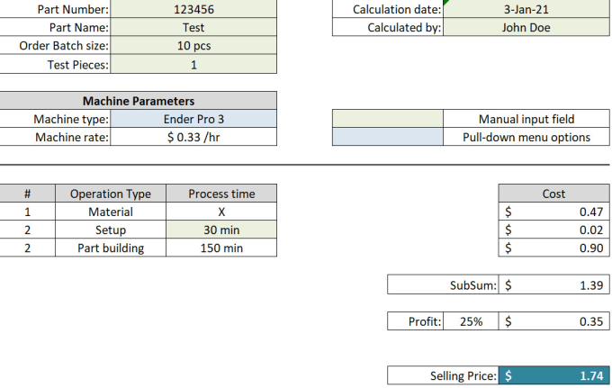 Gig Preview - Make a costing model for 3d printing of plastic parts