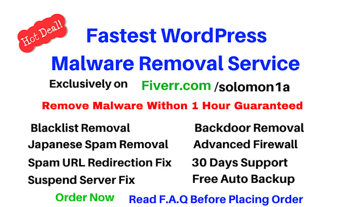 Gig Preview - Wordpress malware removal, clean, fix hacked website, blacklist removal