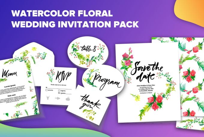 Gig Preview - Create watercolor floral wedding invitation