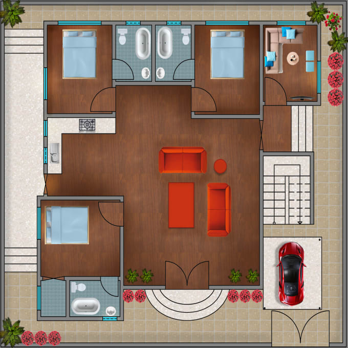 Gig Preview - Create a 2d architectural rendered floor plan