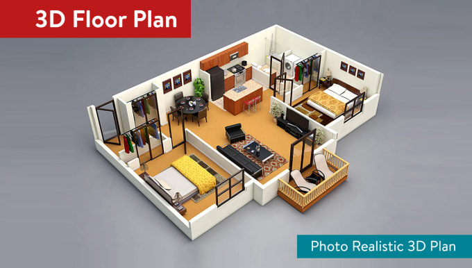 Gig Preview - Create a realistic 3d floor plan