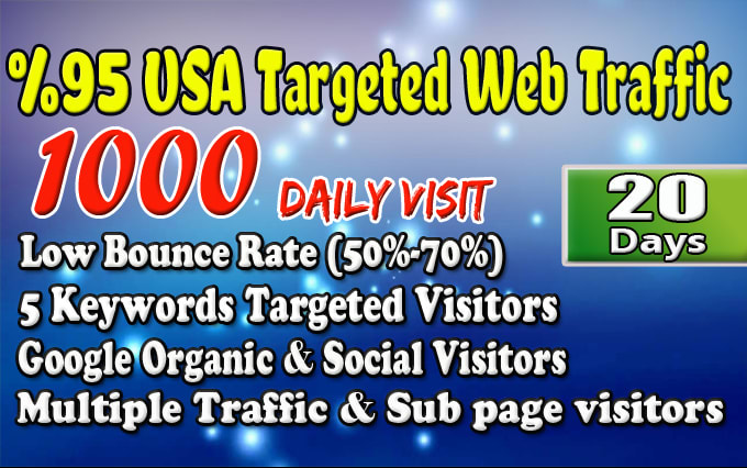 Gig Preview - Drive fast USA targeted website,traffic,daily visitors