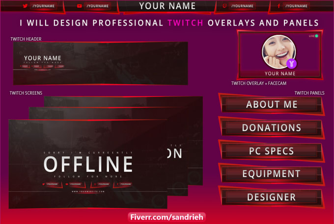 Gig Preview - Design professional twitch overlays and panels