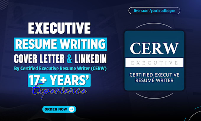 Gig Preview - Write a senior level resume, cv, cover letter, linkedin as an HR executive