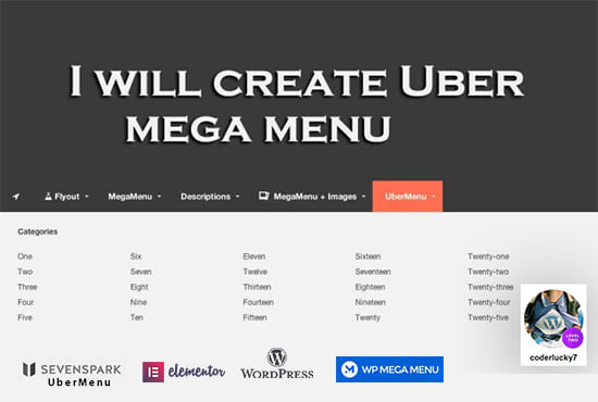 Gig Preview - Setup ubermenu, create mega menu in wordpress website, build elementor mega menu