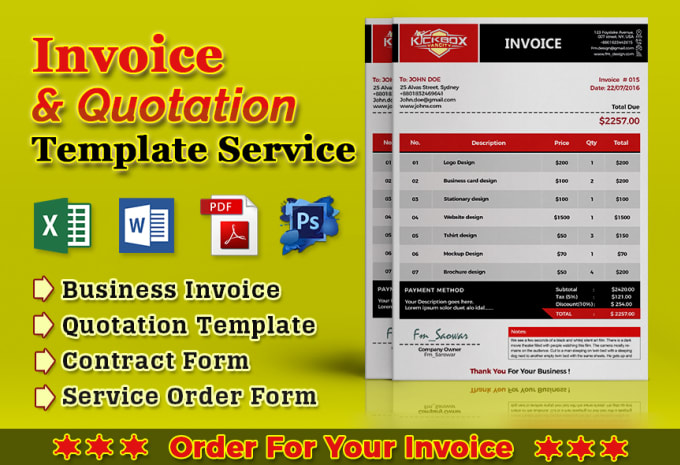 Gig Preview - Do professional invoice design in ms word or excel