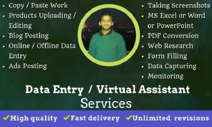 Gig Preview - Do data entry or work as your virtual assistant