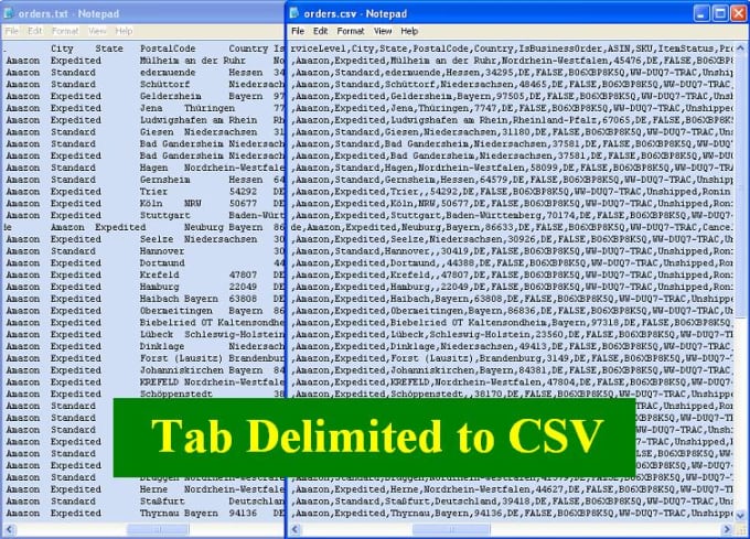 Gig Preview - Convert tab delimited to CSV or comma separated values vice versa