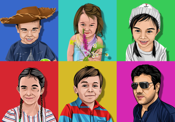 Gig Preview - Create your kids into cute vector cartoon portrait